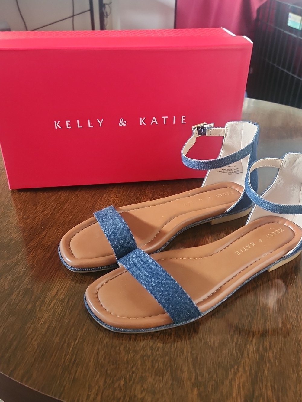 Kelly & Katie Denim Blue Ankle-Strap Girls' Sandals